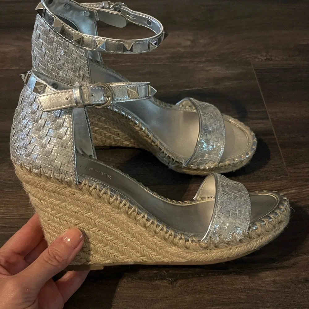 Marc Fisher Metallic Silver Wedge Sandals - Picture 7 of 8